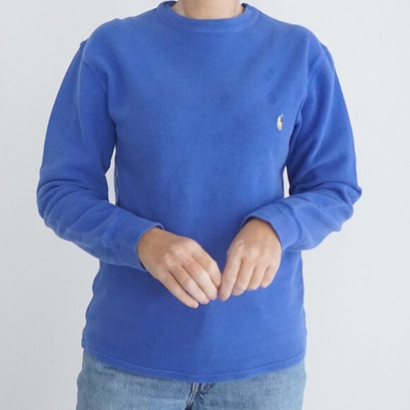 Polo Ralph Lauren Blue Waffle Knit Lightweight Long Sleeve Shirt Med - Picture 2 of 11